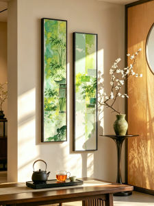 YASISHA | Song Dynasty Aesthetics New Chinese Style Zen Tea Room Decorative Painting Green Narrow Long Bar