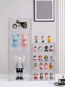 Full Acrylic Wall Display Box Blindbox POPMART Figurine Storage Cosmetic Organizer Magnetic Remote Control LED Light Case