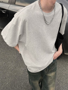 Cleanfit คอกลมแขนสั้นผ้าฝ้ายแท้สำหรับผู้ชาย ทรงหลวม สไตล์ฤดูร้อน เอวสั้น คอลเลกชั่นฤดูร้อน 2024