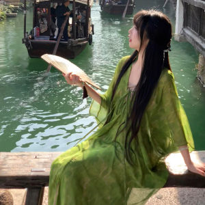 PEIZIXUAN | Đầm Thu Mới Phong Cách Trung Quốc Màu Xanh