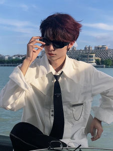 White Niche Design Deconstruct Long Sleeves Shirt Mens Fancy Handsome Hairstylist Fashion Brand Mens Clothing Shirt Coat