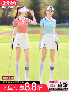 Ladies Golf Sportswear Set Short Sleeve POLO Shirt Slim Fit White Blue Orange Shorts Skirt Golf Ball Clothing Ensemble