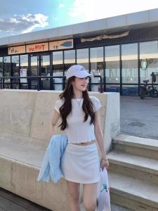 VKSOD | Simple Style Sweet Girl White T-Shirt Top Womens High Waist Versatile Mini Skirt Two-Piece Set Summer New Arrival