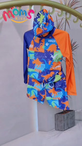 Swimming Rashguard for Kids Boys 3-8 Years Old Cute Dinosaur Shark Design Tops + Short & Cap Swimwear Set for Boys