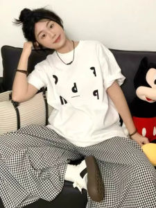 Homecore | White Round Neck Loose Slimming Short Sleeve T-shirt for Women