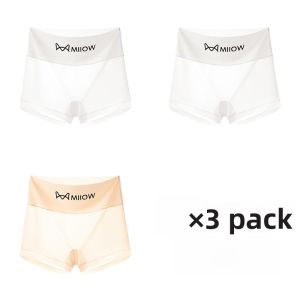MiiOW | Ultra-Thin Ice-Silk Womens Briefs Cat Person Invisible Seamless Sensual Mid-Waist Cotton Crotch Antibacterial Underwear