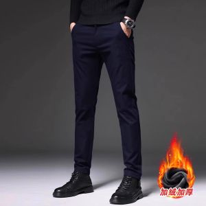 Hong Kong 2025 Winter Anti-Wrinkle Four-Dimensional Elastic Casual Pants Men Slim Straight Thickened Fleece Business Long Trousers