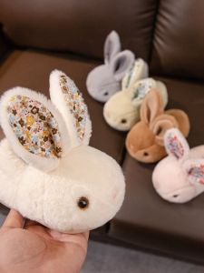 Ấm Áp Cotton Vải Bông Dép Đi Trong Nhà Cho Bé Gái Hoạt Hình Thỏ Thiết Kế Giày Gia Đình Trong Nhà Có Gót Chân Em Bé Giày Trẻ Em Tập Đi Thích Hợp Cho Mùa Đông