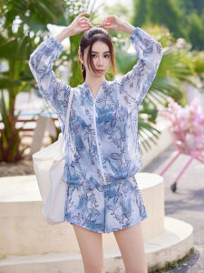 plus Size Sports Two-Piece Swimsuit Women Fat MM Three-Set Belly Cover Slimming Conservatism Student Hot Spring Long Sleeve Sunshade Cover up