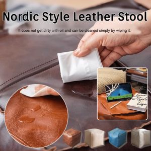 Handmade Leather Footrest Home Sofa Ottoman Old Clothes Storage Living Room Decorative Stool Tech Leather