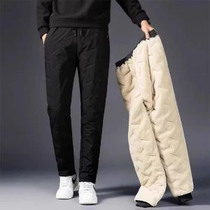 Sheep Velvet Thickened Fleece Lined Casual Workwear Cotton Pants for Men Windproof Warm Autumn Winter Long Trousers Loose Fit