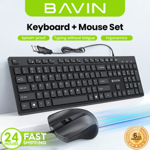 BAVIN K989 Wired Ergonomic Keyboard & Mouse Set Compatible for Desktop Computer / Laptop Perfect for Office Setup