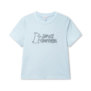 Juicy Couture | Light Blue Round Collar Embroidered Beaded Womens T-Shirt