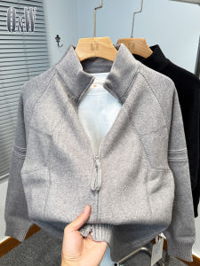 High-End Mens Knitted Open Cardigan Double Zipper Thickened Loose Fit Stand Collar Sweater for Autumn Winter Fashion Urban Style