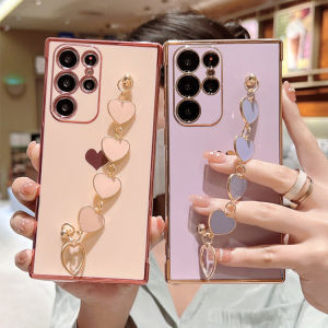 Kisscase Cho Samsung S24ultra Trường Hợp Với Vòng đeo tay tình yêu Trường Hợp Mạ Điện màu trơn phòng ngừa té ngã vỏ điện thoại Cho Galaxy S24 Siêu S23 Cộng Với S22 S21