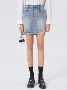 Retro Faded Cotton Waist-High Slimming Skirt