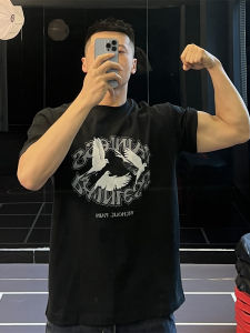 Pure Cotton Fitness T-Shirt Mens Short Sleeve Running Training Clothes Spring Summer Breathable Moisture Wicking Elastic