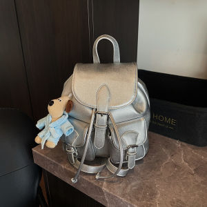 Korean Style Yellow College Wind Handheld Double Shoulder Bag Womens 2025 New High-End Commuting Travel Backpack Soft PU Material