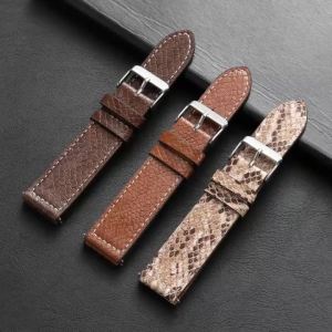 20mm 22mm Snake Skin Leather Watch Bands Metal Pin Buckle Green Black Brown Watch Strap Business Ultra Thin Replacement Bracelet