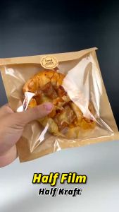 50pcs bag/sticker Kraft Paper Bags for Biscuit Bread Packaging Oil-Proof Bread Packaging Bag