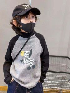 Thickened Fleece Long Sleeve Half High Collar Thermal Shirt for Boys Childrens Inner Wear Base Shirt Autumn Winter New Arrival