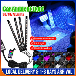4 Pcs Car Interior Light Strip Wireless Remote Control APP Music RGB Atmosphere Lights Strip Car Interior Light Accessories  Lampu Led Dalam Kereta Axia Myvi Saga