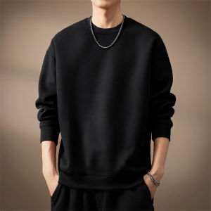 High-End Red round Neck Fleece-Lined Loose Mens Sweatshirt Business Casual Cotton Polyester Antimicrobial Self-heating Wear-resistant Autumn Winter Outerwear