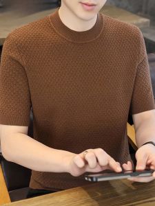 HENGYUANXIANG | Hengyuanxiang Mens Short Sleeve Knitted Sweater Round Neck Thickened Half Sleeve Autumn Winter Base Layer Shirt Fashionable Urban Style