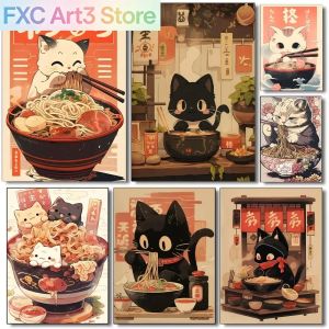 FramelessStillness Stories  less 1pc Hot Style Kawaii Japanese Ramen Animal Cat Poster HD Posters Home Room Bar Cafe Decor Art