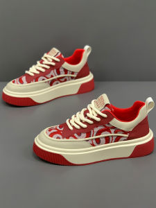 2025 New Year Mens Casual Shoes Breathable Snake Year Red Shoe Lightweight Fashionable Running Shoes Chinese Style Spring Season