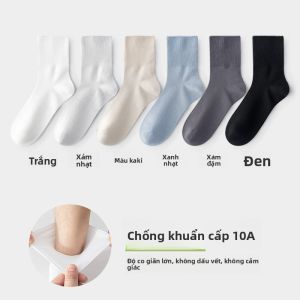MiiOW | Tất ngắn chống mùi thấm mồ hôi cotton Xinjiang kháng khuẩn 10A cho nam Tất ống giữa màu trơn đơn giản mùa hè