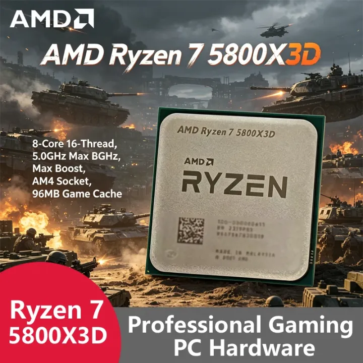AMD | AMD Ryzen 7 5800X3D AM4 3D V-Cache Processor, 8C16T, 5.0GHz Boost, 96MB L3, 105W DDR4 Tray Chip Without Cooling Fan