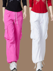 Loose Long Work Pants for Women Autumn Square Dance Fitness Exercise High Waist Elastic Waist Cotton Trousers Dancing Pants