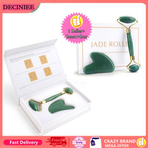 DECINIEE Jade Roller and Gua Sha Tools Set 100% Real Natural Nephrite Jade Roller for Face Eye Neck Anti Aging Jade Facial Roller Massage