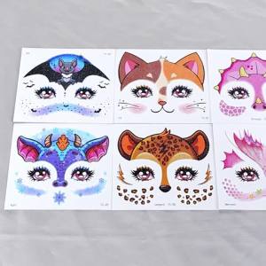 10 Sheets Glitter Animal Face Tattoo For Kids Kylin Unicorn Fox Temporary Tattoo Sticker Party Makeup Stickers Body Paint Tattoo