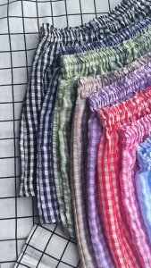 กางเกงขาสั้นผู้หญิง ใส่สบาย ลายสก็อต ผ้าซัคเกอร์