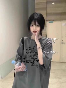 Retro American Grey Pure Cotton Short Sleeve Womens T-shirt Summer New Design Couple Trendy Brand Upper Body Clothing