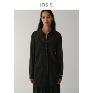 INSIS FEMME | Cotton Sheer Wrinkle Texture Literary Style Turn-Down Collar Long Sleeve Shirt