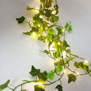 2 M-10 M ดอกไม้สีเขียว Leaf String ไฟประดิษฐ์ Ivy Vine Fairy Light งานแต่งงานตกแต่งคริสต์มาส Home Room Wall พืช