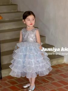 Girls Summer Dress Sparkling Mesh Vest Princess Skirt Birthday Girls Clothing Polyester Fabric mid High Waist Original Design