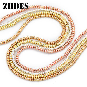 Flat Round Natural Stone Hematite Spacers Cylinder Loose Beads For DIY Jewelry Making Bracelets Necklace Accessories 3.5x2MM