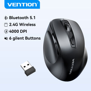 Vention Wireless Silent Mouse 2.4GHz with USB Mini Receiver 5 Level DPI Setting 4000 DPI 6 Buttons High Quality Optical Bluetooth 5.1 Mouse Wireless for PC Windows Mac Laptop