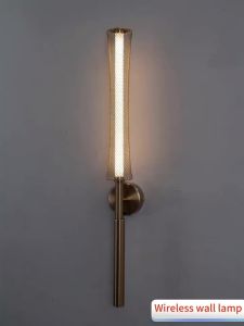 Battery Wall Lamp Black Gold 66cm Rechargeable Cordless LED Wall Lamp Remote Dimming Modern Bedroom Decor Lighting Wiring Free