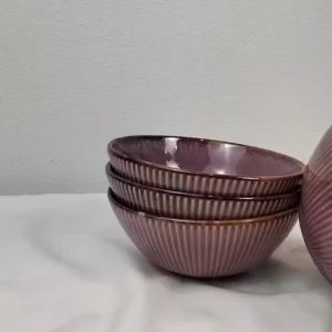 ชาม ชามเซรามิค6 นิ้ว (แพ็ค 3 ใบ) รุ่น ลิเนียม่วง  ถ้วยคาเฟ่ ถ้วยน่ารัก ถ้วยมินิมอล สไตล์ญี่ปุ่น