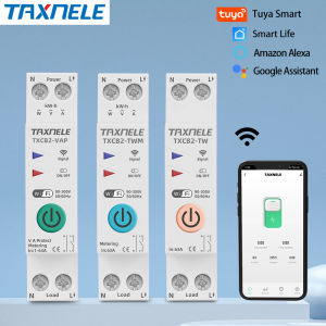 TAXNELE 63A TUYA WIFI Smart Switch Energy Meter 1P+N 110VAC 230VAC Voltage Current Protection KWh Metering Monitoring Circuit Breaker MCB Smart Life