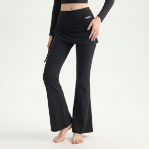 LongHero SG Flare Yoga Pants with Skirt High Waisted Side Drawstring Ruched Butt Lift Bootcut Leggings for WoMan