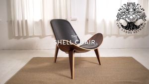 Ghế thư dãn lắp ghép nhập khẩu ghế lười đọc sách gỗ plywood ghế Shell tam giác ghế sò 3 chân màu vernier sồi đỏ