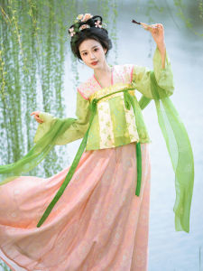 Jinze Original Tang Dynasty Hanfu Chest-Length Style Spring Summer Daily Makeup Floral Print Contrast Color Design