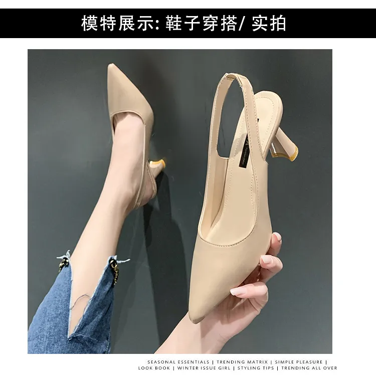 2022 Summer Women's Open Toe Sandals Elegant High Heels Black Square Heels  Casual Outdoor Ladies Sandals Solid Color 35-40