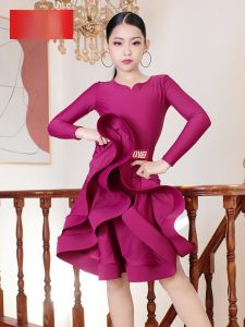 Professional Latin Dance Costume Set for Girls Childrens Practice Uniform Required Competitionwear Nylon Fabric Age 4-14